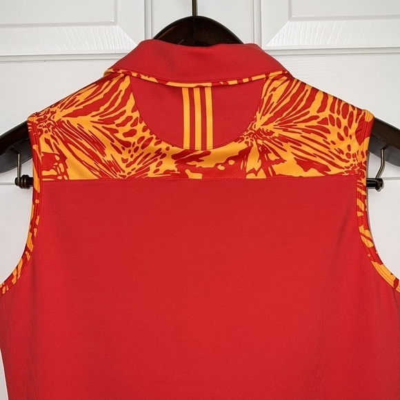 Adidas Golf Sleeveless Polo Top Size Medium Orange and Yellow Design - Picture 8 of 10